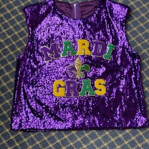 2026 Vibrant Purple Sequin Mardi Gras Women's Top